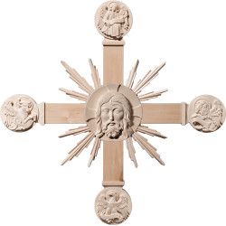 Cruz con Evangelistas, Cabeza de Cristo y rayos